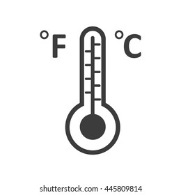 Icono del termómetro F C. Ilustración plana vectorial en negro sobre fondo blanco.  EPS 10