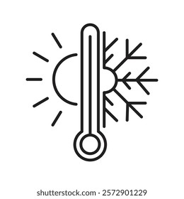 Thermometer icon featuring sun and snowflake design. Perfect for temperature, weather, HVAC, and climate-related visuals for functional and creative projects.