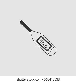Thermometer icon flat. Black pictogram on grey background. Vector illustration symbol