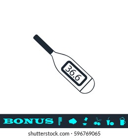 Thermometer icon flat. Black pictogram on white background. Vector illustration symbol and bonus button