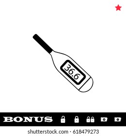 Thermometer icon flat. Black pictogram on white background. Vector illustration symbol and bonus button open and closed lock, folder, star