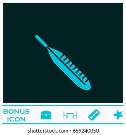 Thermometer icon flat. Blue pictogram on dark background. Vector illustration symbol and bonus icons