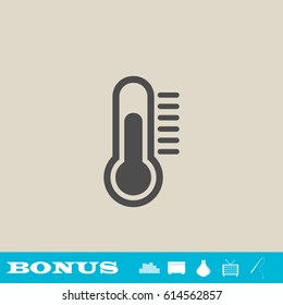 Thermometer icon flat. Grey pictogram on light background. Vector illustration symbol and bonus button real estate, ottoman, vase, tv, fishing rod