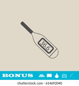 Thermometer icon flat. Grey pictogram on light background. Vector illustration symbol and bonus button real estate, ottoman, vase, tv, fishing rod