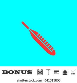 Thermometer icon flat. Red pictogram on blue background. Vector illustration symbol and bonus buttons Music center, corkscrew, credit card, house, drum