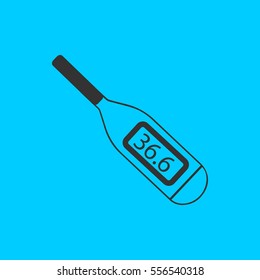 Thermometer icon flat. Simple vector black pictogram on blue background