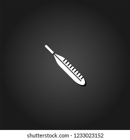 Thermometer icon flat. Simple White pictogram on black background with shadow. Vector illustration symbol