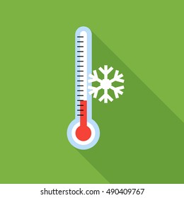 Thermometer icon in flat style isolated with long shadow vector illustration
