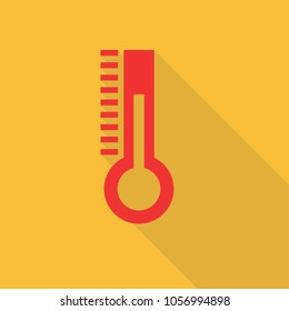 thermometer icon in flat style with long shadow, isolated vector illustration on yellow transparent background.