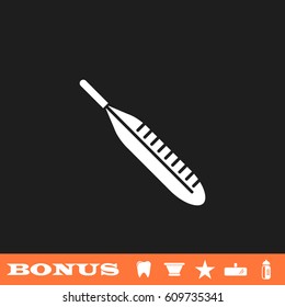 Thermometer icon flat. White pictogram on black background. Vector illustration symbol and bonus button tooth, vase, star, mirror, bottle