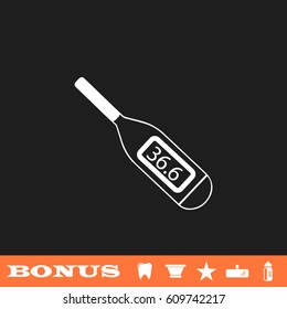Thermometer icon flat. White pictogram on black background. Vector illustration symbol and bonus button tooth, vase, star, mirror, bottle