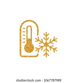 Thermometer icon in gold glitter texture. Sparkle luxury style vector illustration.