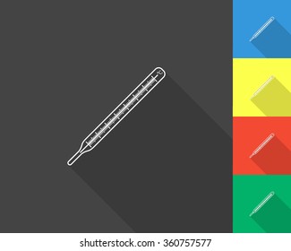 thermometer icon - gray and colored (blue, yellow, red, green) vector illustration with long shadow