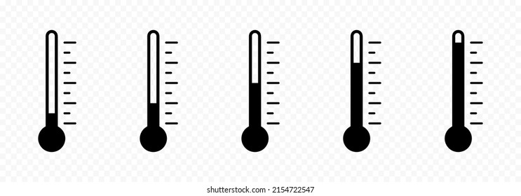 Icono del termómetro. Escala de temperatura creciente. Icono de escalas de termómetro. Temperaturas diferentes. Iconos termométricos de vector plano. EPS vectorial 10