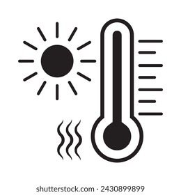 thermometer icon, Heatwave icon, climate change, global warming. Thermometer. Heat wave