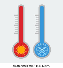 Thermometer icon. Hot and cold. Summer and winter. Vector