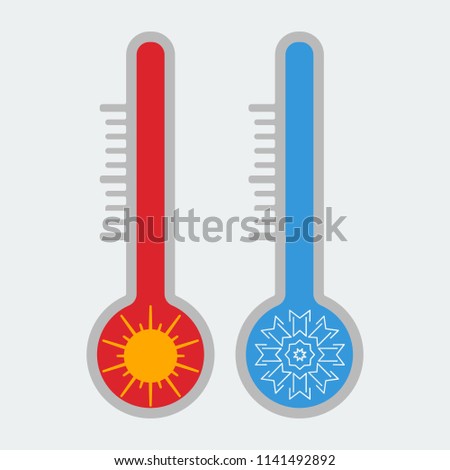 Thermometer icon. Hot and cold. Summer and winter. Vector
