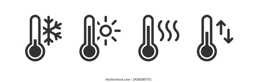 Thermometer-Symbol. Warme, kalte Vektorgrafik. Warmes, gefrierendes Wetter. Celsius, Grad Fahrenheit.