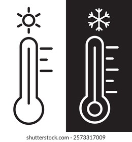 Thermometer icon. Hot, cold temperature vector. Warm, freeze weather. Celsius, fahrenheit degree.