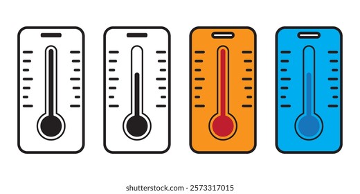 Thermometer icon. Hot, cold temperature vector. Warm, freeze weather. Celsius, fahrenheit degree.