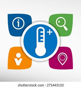 Thermometer icon and icons set vector illustration. Modern Flat style. 
