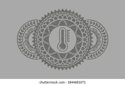 icono del termómetro dentro del emblema realista de Gray strot. Sólido fondo lujoso. Ilustración. 