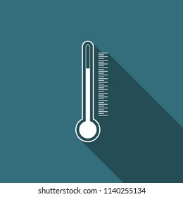 Thermometer icon isolated with long shadow. Flat design. Vector Illustration