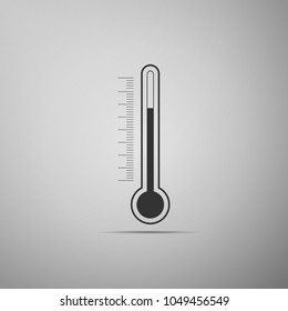 Thermometer icon isolated on grey background. Flat design. Vector Illustration