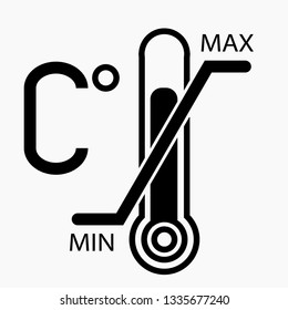 Thermometer icon labeled "min" and "max". Vector icon.