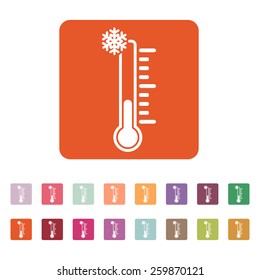 The thermometer icon. Low temperature symbol. Flat Vector illustration. Button Set
