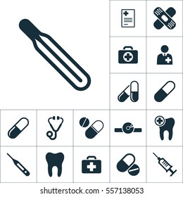 thermometer icon, medical tools set on white background