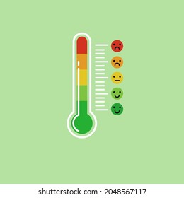 Thermometer icon on green background. Thermometer with an indicator of different emotions for the sick