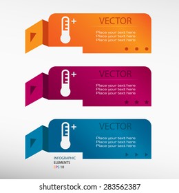 Thermometer icon on origami paper banners. Can be used for workflow layout, diagram, business step options, banner, web design