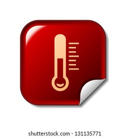 Icono del termómetro sobre pegatina roja