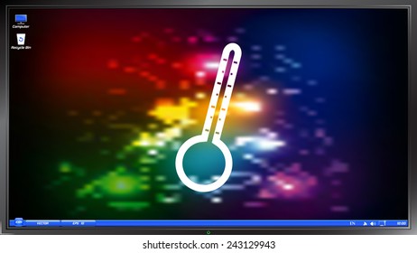 Thermometer icon on the screen monitor. Made vector illustration