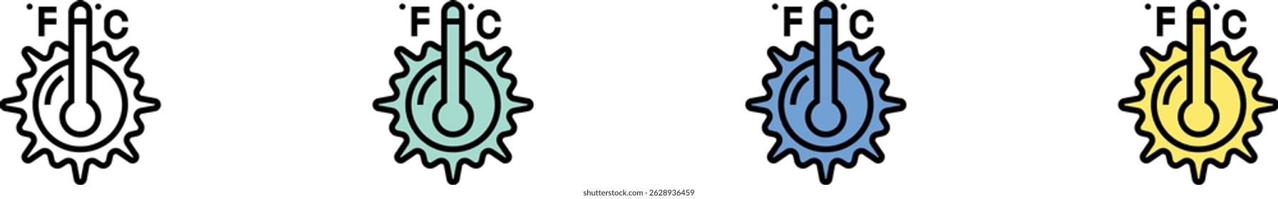 thermometer icon. Outline, Green, Blue and Yellow Style Design Isolated On White Background