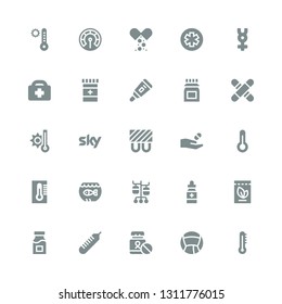 thermometer icon set. Collection of 25 filled thermometer icons included Thermometer, Medicine, Iv pole, Aquarium, Heating, Sky, Temperature, Medical, Healthcare, Mercury, Pharmacy