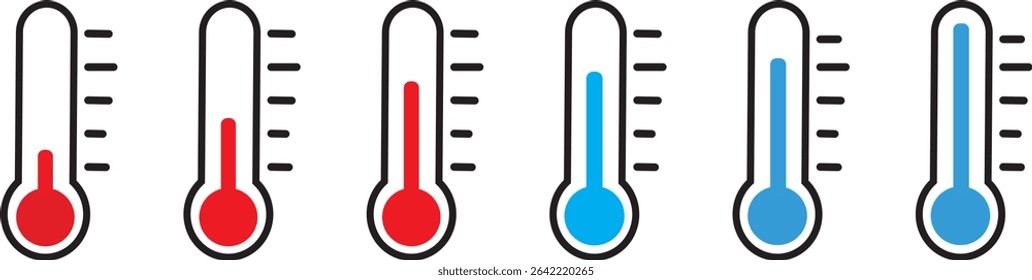 Thermometer icon set. flat vector bicolor icon,weather icons,Weather Sign,thermometer High and low temperature, icon collection on white symbol background.
