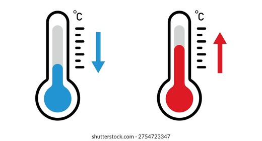 Thermometer Icon set with heat and cold, Thermometer High Temperature Stock Vectors and Vector Art