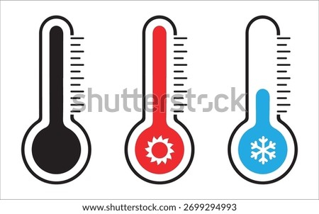 Thermometer Icon set with heat and cold, Thermometer High Temperature Stock Vectors and Vector Art