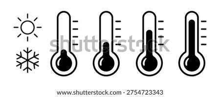 Thermometer Icon set with heat and cold, Thermometer High Temperature Stock Vectors and Vector Art