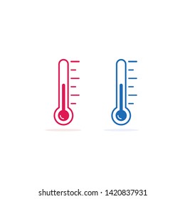 Juego de iconos del termómetro, símbolo caliente y frío. Símbolo plano aislado del vector.