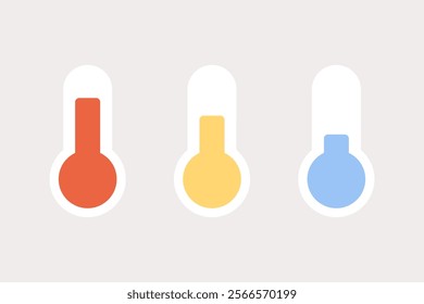 Thermometer icon set. Hot and cold temperature. Climate, forecast, degree, environment concepts. Flat vector design isolated illustration.