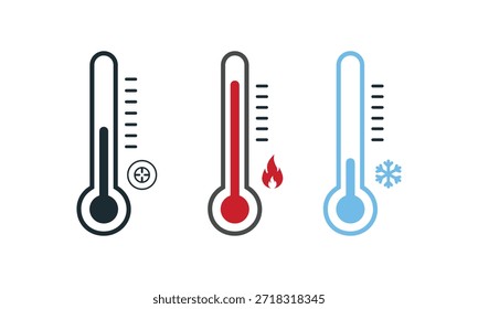 Conjunto de ícone do termômetro quente e frio temperatura vetor Pack