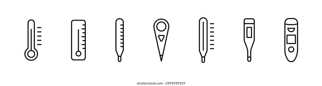 Thermometer icon set. Measure temperature symbol collection. Electronic thermometer icons. Vector