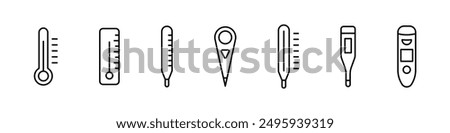 Thermometer icon set. Measure temperature symbol collection. Electronic thermometer icons. Vector