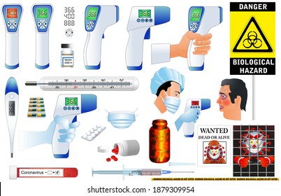Thermometer icon set. Measuring temperature.  Healthcare home action. Prevent sick procedure. Medical equipment icons set.