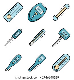 Conjunto de iconos del termómetro. Conjunto de esquemas de iconos vectoriales termómetros para el diseño web aislado en fondo blanco
