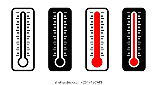 Conjunto de ícones do termômetro. Ilustração simples e limpa de um termômetro mostrando escala de temperatura, perfeito para projetos médicos, científicos ou relacionados ao clima.