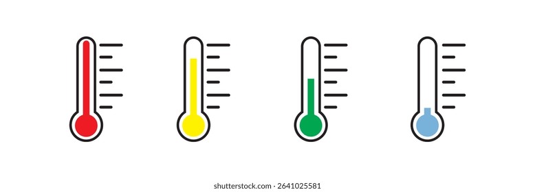 Thermometer icon set. Temperature thermometer icon collection on white background. weather change, flat vector bicolor icon, weather icon.